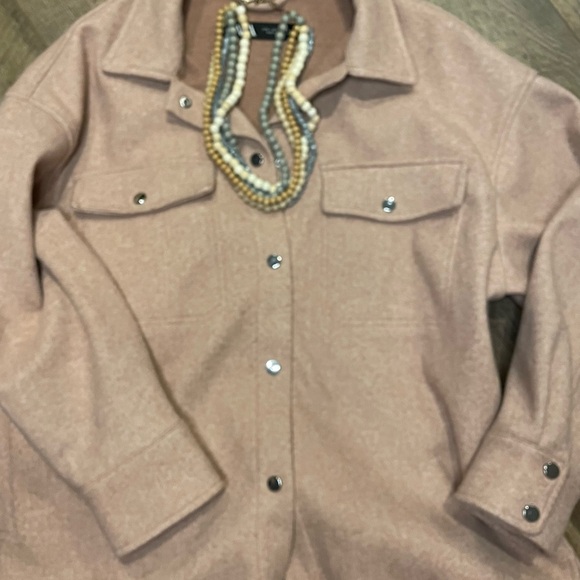 Zara Women’s Button Front Wool Look Shacket L Long Sleeve Pockets - Picture 9 of 10